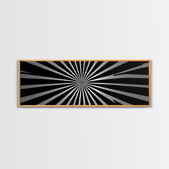 Black And White Radial Op Art Canvas Print, Mid Century Modern Geometric Wall Art, Minimalist Retro Decor For Office Or Den