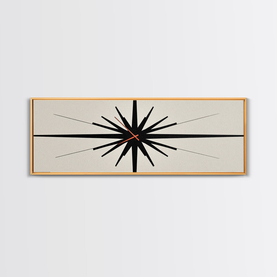Minimal Black Atomic Starburst Wall Art, Mid Century Modern Abstract Print, Bauhaus Geometric Decor For Office, Den, And Entry
