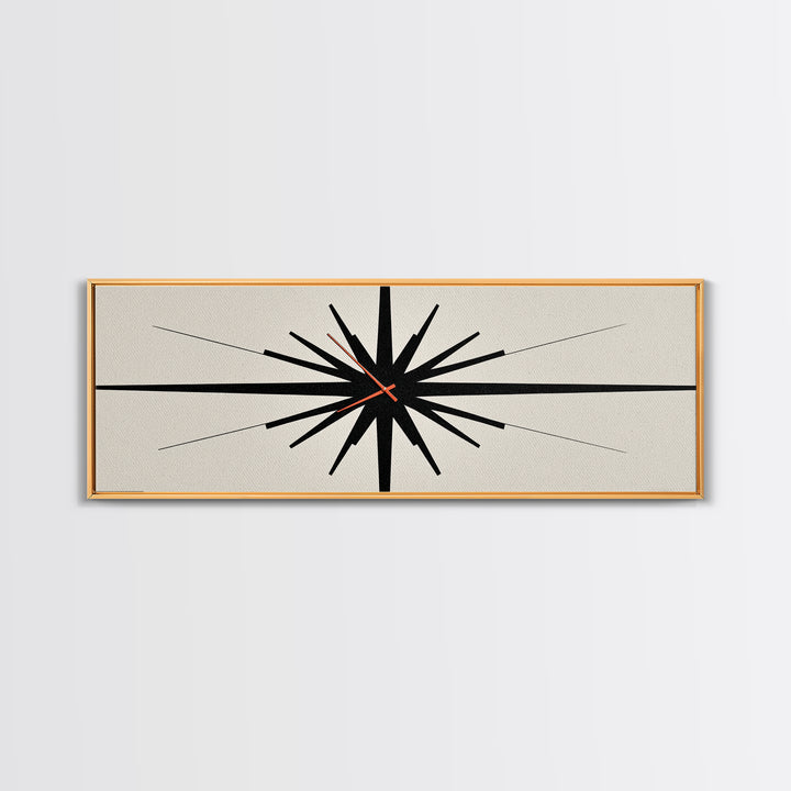 Minimal Black Atomic Starburst Wall Art, Mid Century Modern Abstract Print, Bauhaus Geometric Decor For Office, Den, And Entry