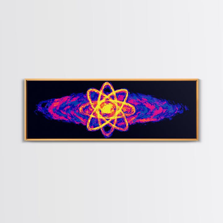 Neon Atom With Cosmic Energy Waves Canvas Print, Modern Abstract Art, Retro Sci Fi Wall Art, Colorful Space Poster, Home Decor