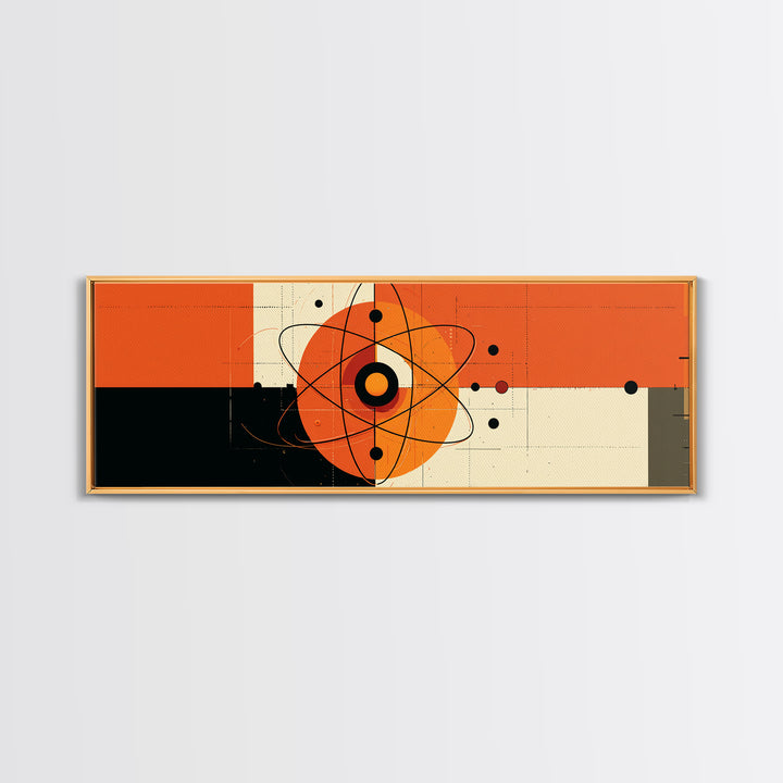 Orange Atomic Abstract With Cream Blocks Canvas Print, Midcentury Modern Wall Art, Bauhaus Retro Poster, Geometric Decor