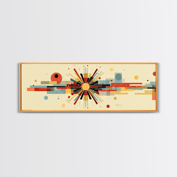 Geometric Atomic Burst With Circles And Lines Canvas Print, Mid Century Modern Wall Art, Bauhaus Poster, Colorful Decor Print