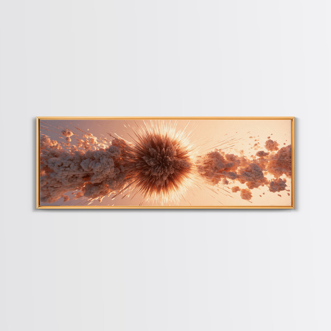 Explosive Peach Cloud Burst Wall Art, Abstract Sunburst Canvas Print, Modern Retro Wall Decor, Statement Living Room Art Print
