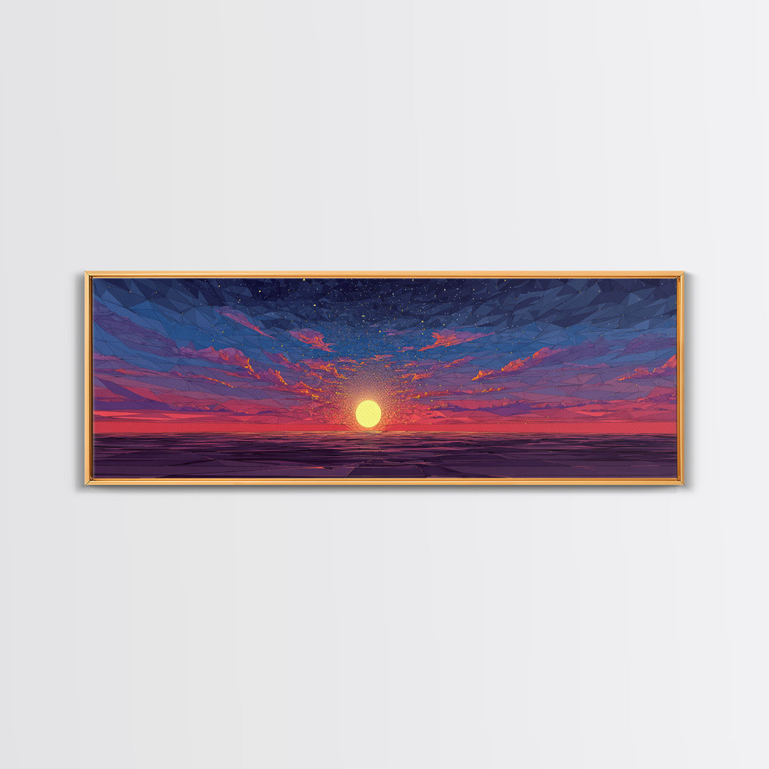 Geometric Ocean Sunset Wall Art, Low Poly Seascape Canvas Print, Retro Modern Home Decor, Colorful Gallery Bedroom Art Print