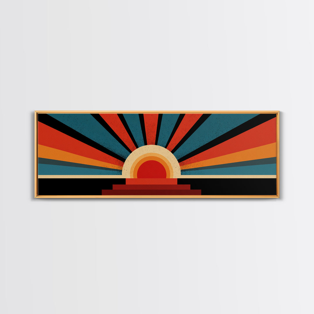 Bold Retro Sunburst Stripe Wall Art, Midcentury Modern Canvas Print, Atomic Geometric Poster, Colorful Living Room Home Decor