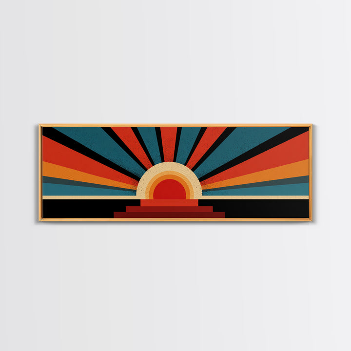 Bold Retro Sunburst Stripe Wall Art, Midcentury Modern Canvas Print, Atomic Geometric Poster, Colorful Living Room Home Decor