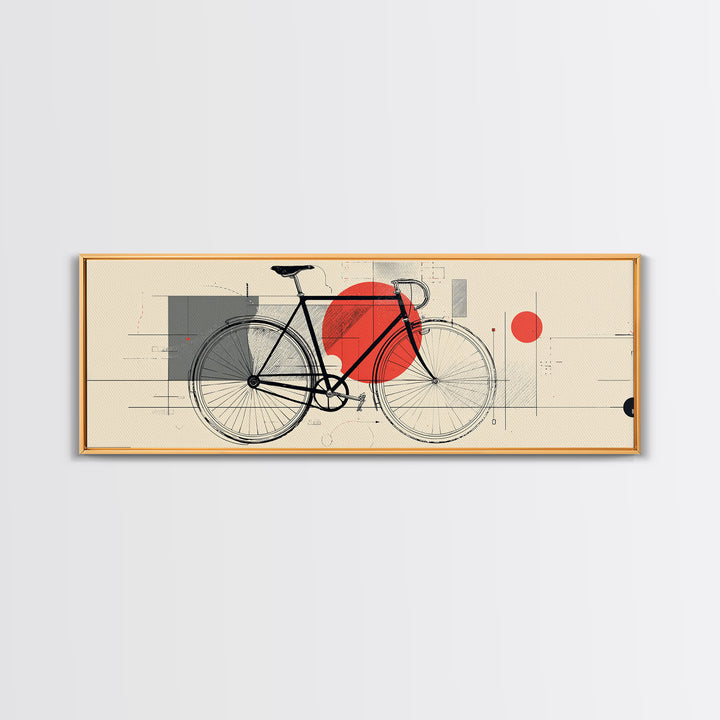 Minimalist Black Bicycle Wall Art, Red Sun Bauhaus Canvas Print, Midcentury Modern Cycling Poster, Graphic Office Decor Art Print
