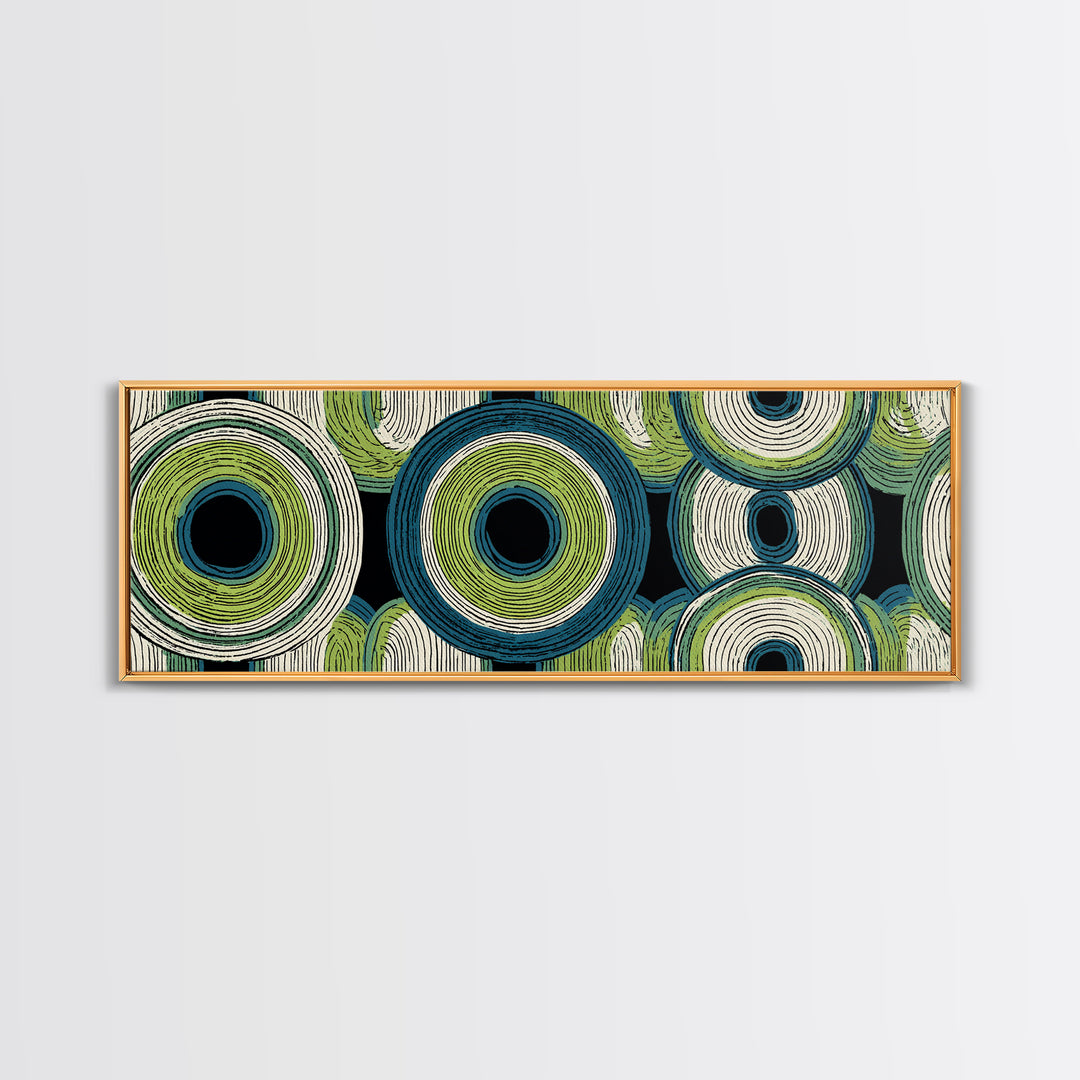 Green Blue Concentric Circle Canvas Print, Midcentury Modern Wall Art, Geometric Pattern Poster, Retro Atomic Home Decor