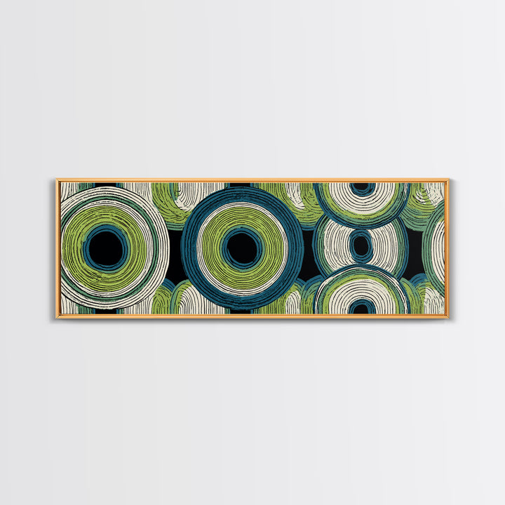 Green Blue Concentric Circle Canvas Print, Midcentury Modern Wall Art, Geometric Pattern Poster, Retro Atomic Home Decor