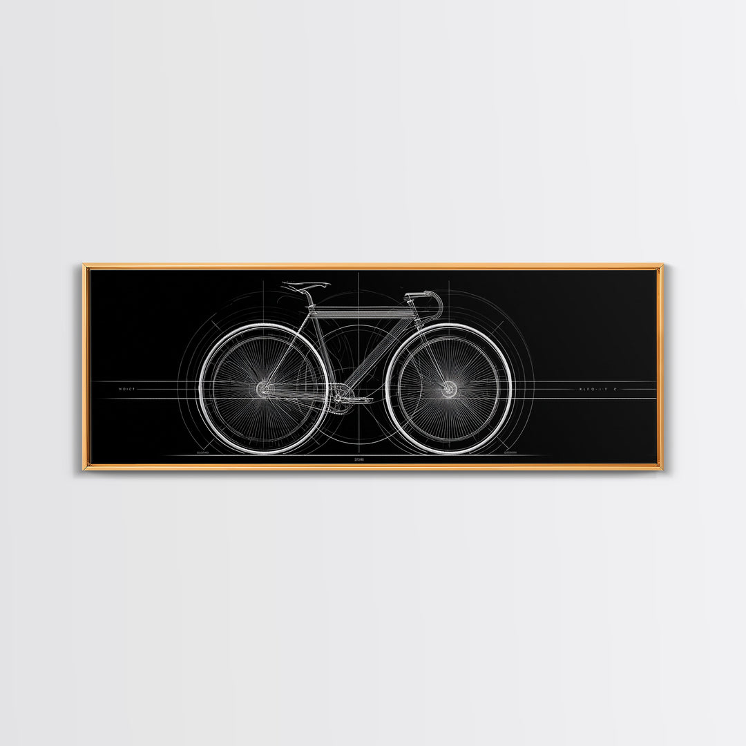 Black White Bicycle Technical Drawing Wall Art, Minimal Cycling Blueprint, Modern Geometric Poster, Office Decor Gift For Him