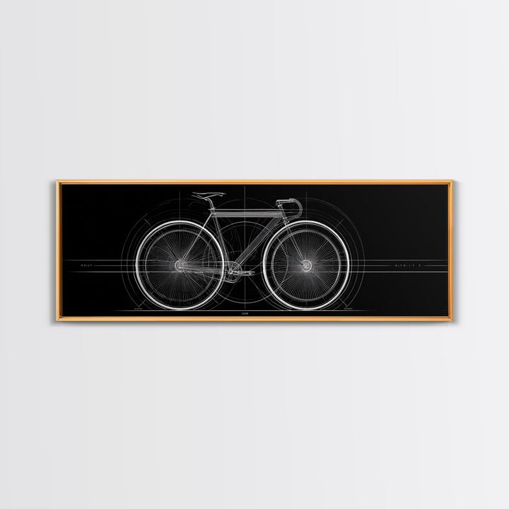 Black White Bicycle Technical Drawing Wall Art, Minimal Cycling Blueprint, Modern Geometric Poster, Office Decor Gift For Him