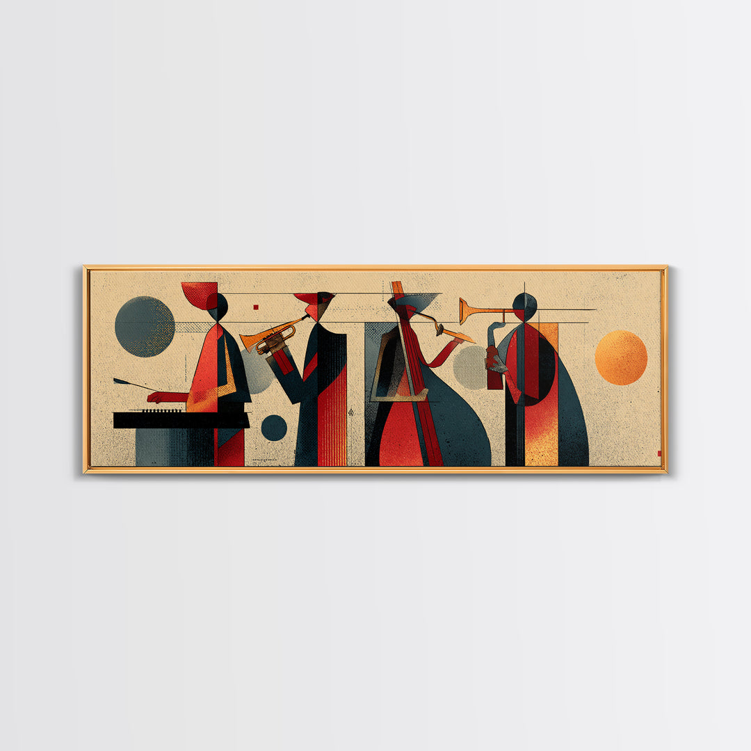Muted Midcentury Jazz Quartet Canvas Print, Retro Wall Art, Atomic Music Poster, Stylish Modern Abstract Living Room Decor