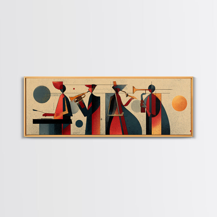 Muted Midcentury Jazz Quartet Canvas Print, Retro Wall Art, Atomic Music Poster, Stylish Modern Abstract Living Room Decor