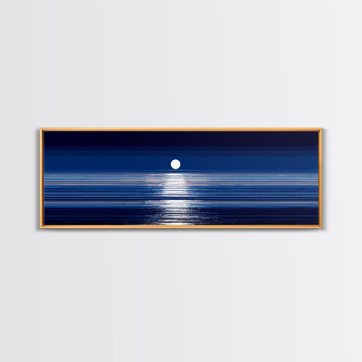 Full Moon Ocean Reflection Canvas Print, Modern Blue Seascape Wall Decor, Coastal Bedroom Art, Serene Living Room Artwork