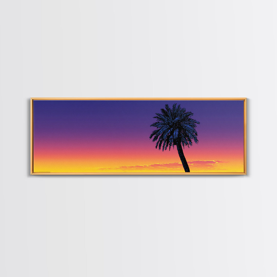 Silhouette Palm Tree Sunset Wall Art, Retro Tropical Landscape Print, Palm Springs Decor, Colorful Mid Century Modern Poster