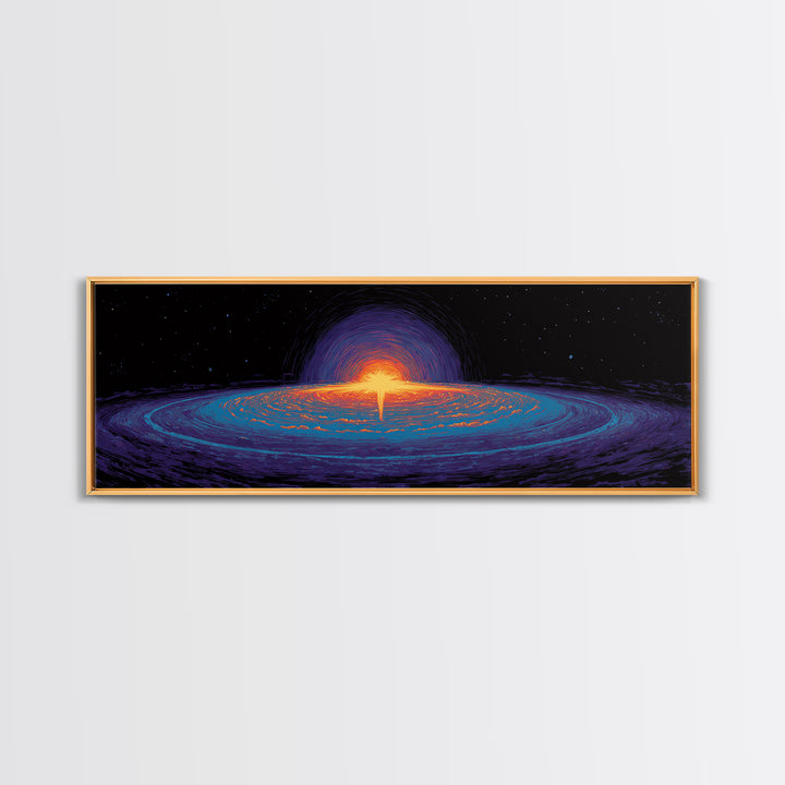 Cosmic Black Hole Galaxy Canvas Print, Retro Sci Fi Space Abstract Art, Neon Blue Orange Wall Decor, Modern Statement Poster