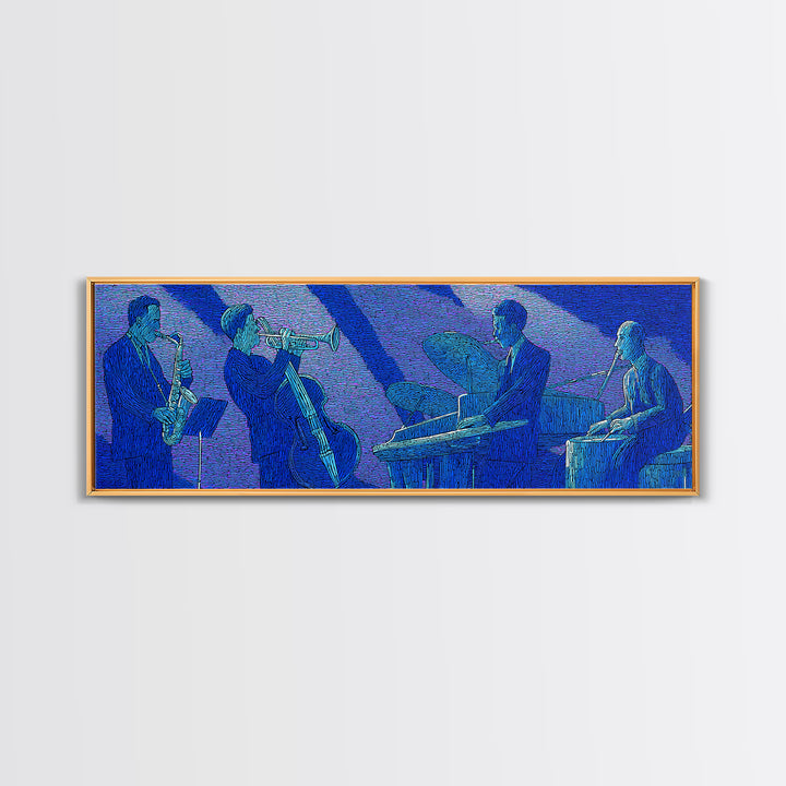 Blue Textured Jazz Ensemble Canvas Print, Modern Wall Art, Midcentury Music Poster, Cool Retro Living Room Home Office Decor