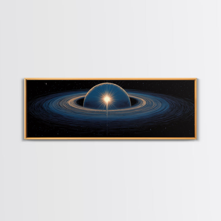 Blue Ringed Planet Wall Art, Cosmic Retro Art, Large Sci Fi Retro Art, Modern Abstract Art Print For Living Room Decor Gift