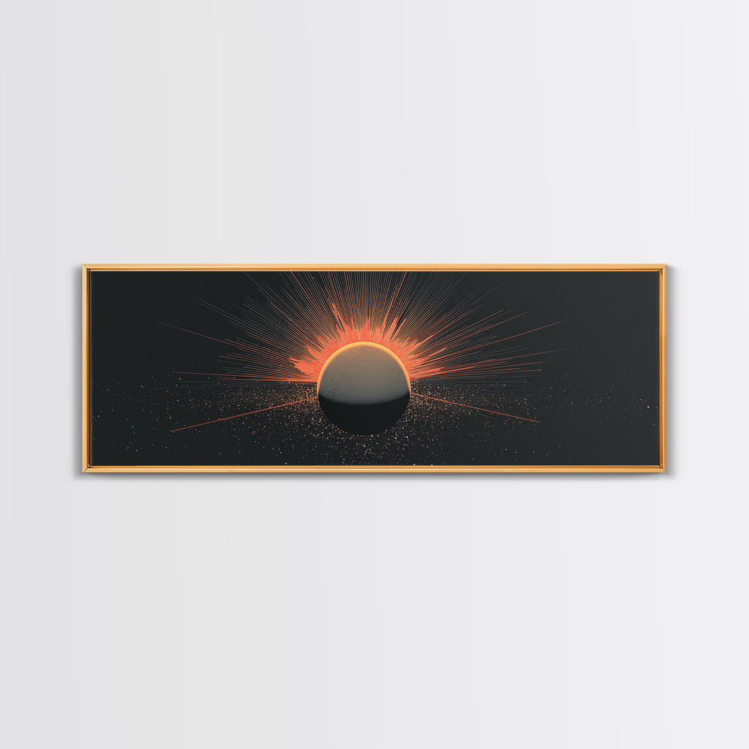 Orange Eclipse Sun Canvas Print, Midcentury Abstract, Atomic Retro Poster, Modern Wall Decor For Bedroom And Home Office