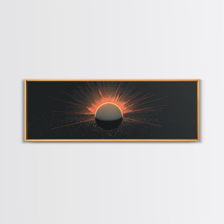 Orange Eclipse Sun Canvas Print, Midcentury Abstract, Atomic Retro Poster, Modern Wall Decor For Bedroom And Home Office