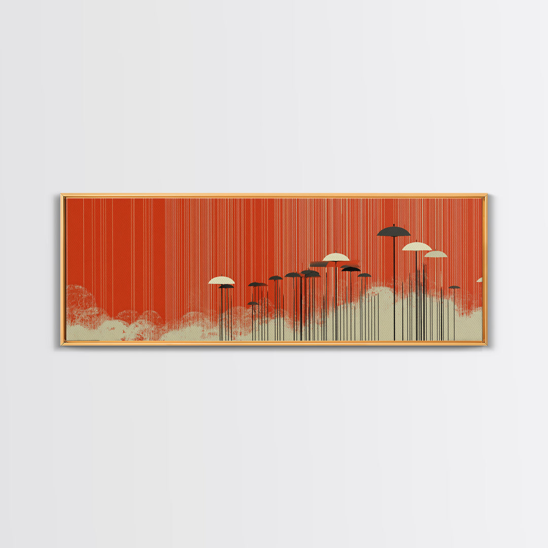 Red Orange Umbrella Canvas Print, Minimalist Retro Wall Art, Midcentury Modern Decor, Warm Abstract Poster For Bedroom Decor
