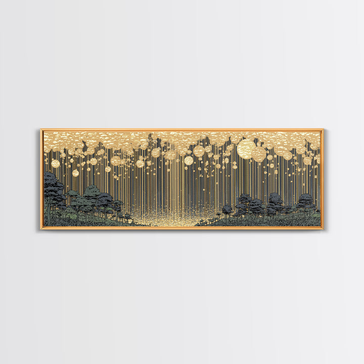 Golden Rain Landscape Framed Canvas Print, Midcentury Wall Art, Scenic Nature Print, Neutral Decor For Living Room Decor