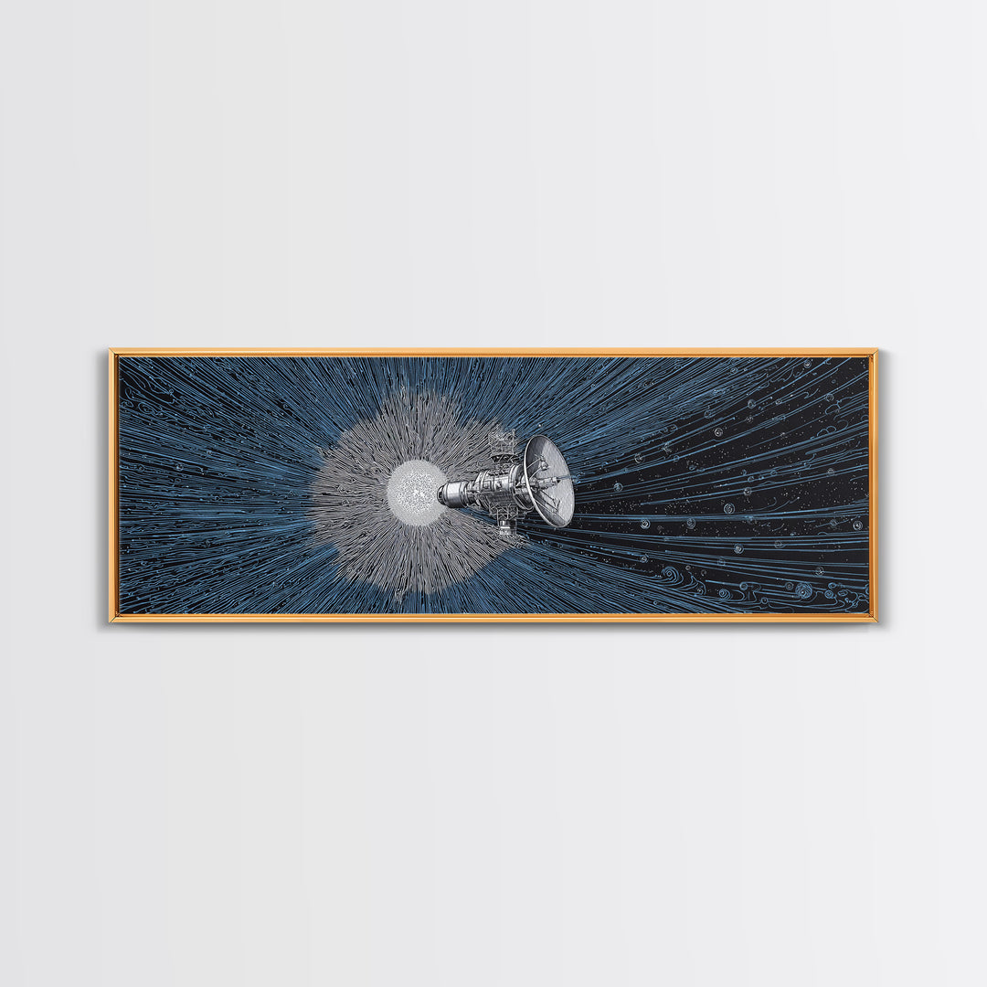 Deep Space Satellite Wall Art, Blue Sci Fi Retro Art, Modern Abstract Art Print, Large Panoramic Poster For Office Decor