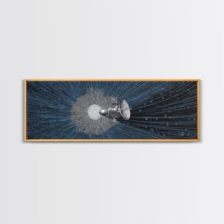 Deep Space Satellite Wall Art, Blue Sci Fi Retro Art, Modern Abstract Art Print, Large Panoramic Poster For Office Decor