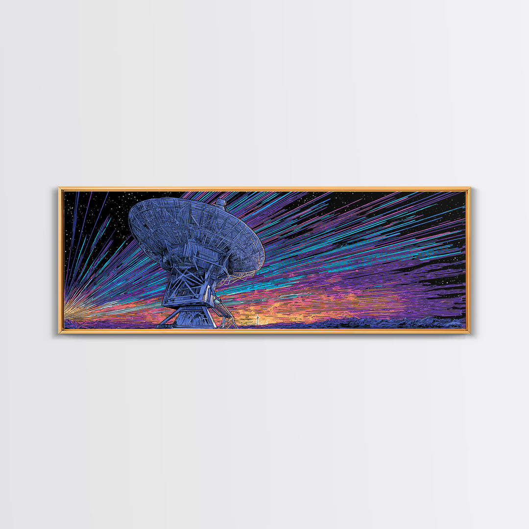 Neon Radio Telescope Canvas Print, Cosmic Retro Art, Large Sci Fi Retro Art, Modern Wall Decor For Home Office And Den Gift