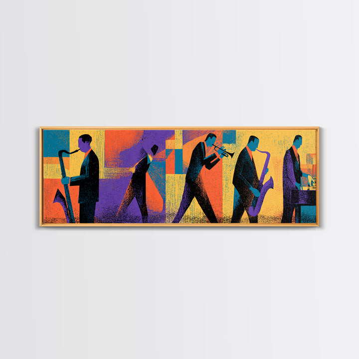 Graphic Jazz Musicians Canvas Print, Midcentury Modern Wall Art, Colorful Abstract Music Poster, Retro Home Office Decor