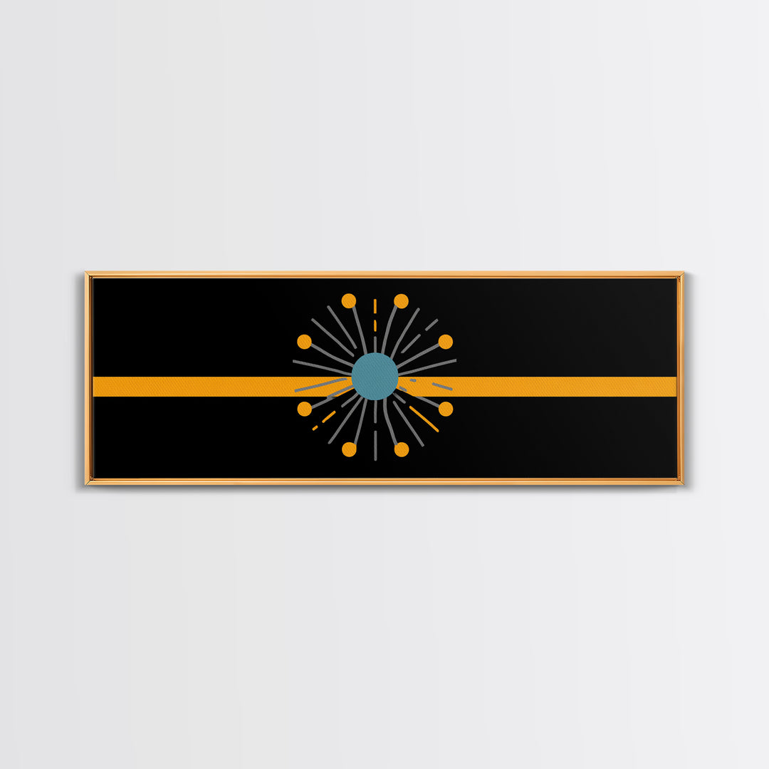 Minimal Atomic Starburst On Orange Stripe Wall Art, Midcentury Modern Decor, Geometric Art Print, Retro Abstract Poster, MCM