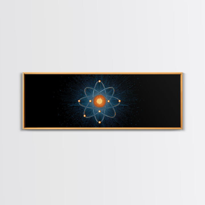 Blue Particle Atom With Orange Core Wall Art, Retro Science Poster, Midcentury Modern Decor, Space Abstract Art, MCM Print