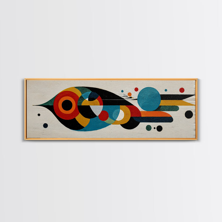 Midcentury Abstract Bird With Circles Wall Art, Geometric Canvas Print, Colorful MCM Decor, Modern Living Room Poster Art Print