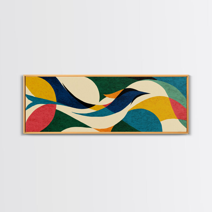Cream Teal Abstract Flying Bird Wall Art, Midcentury Modern Canvas Print, Colorful Geometric Poster, Boho Home Decor Print Gift