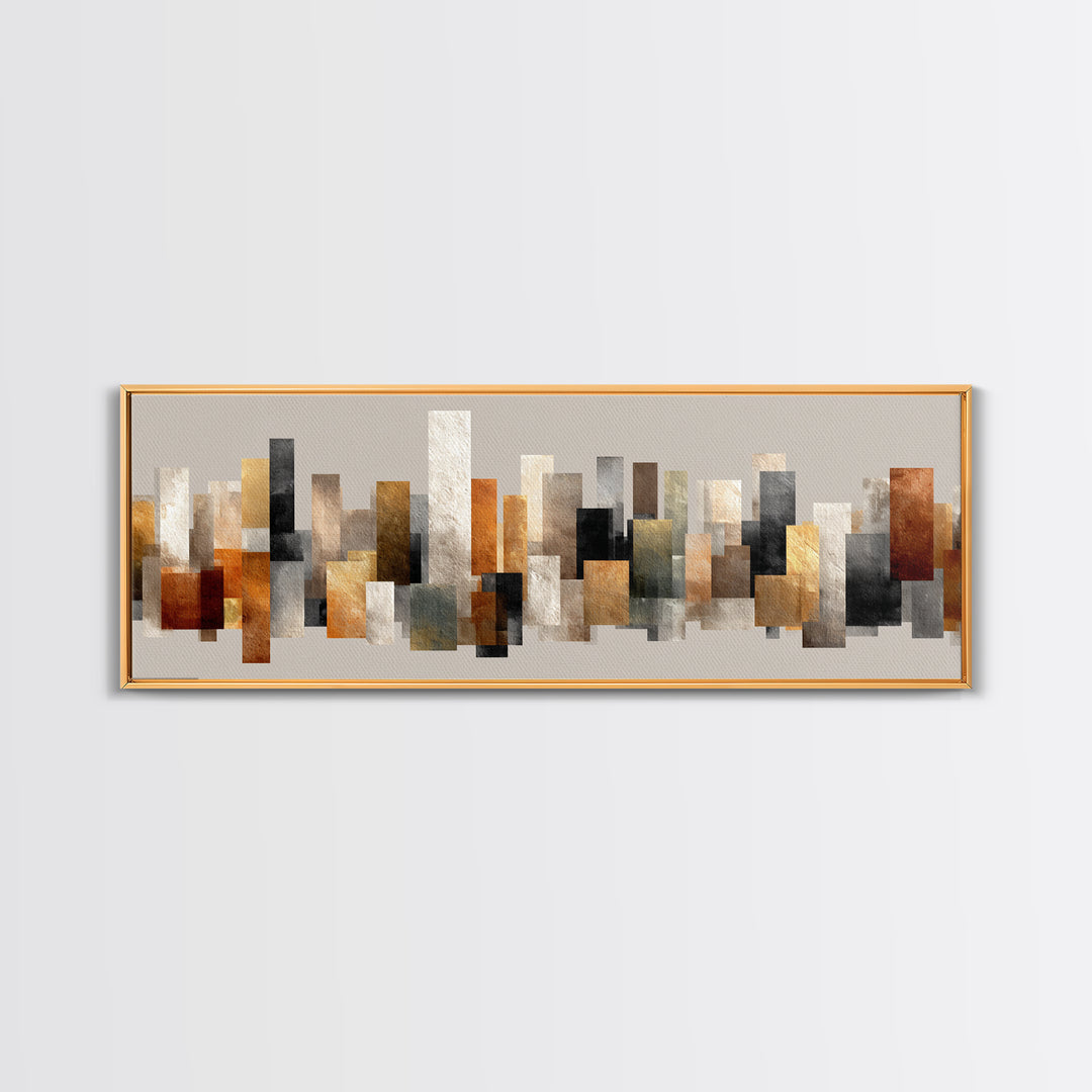 Neutral Gold Abstract Skyline Canvas Print, Modern Geometric Wall Decor, Midcentury Modern Art Print, Office Home Decor Gift