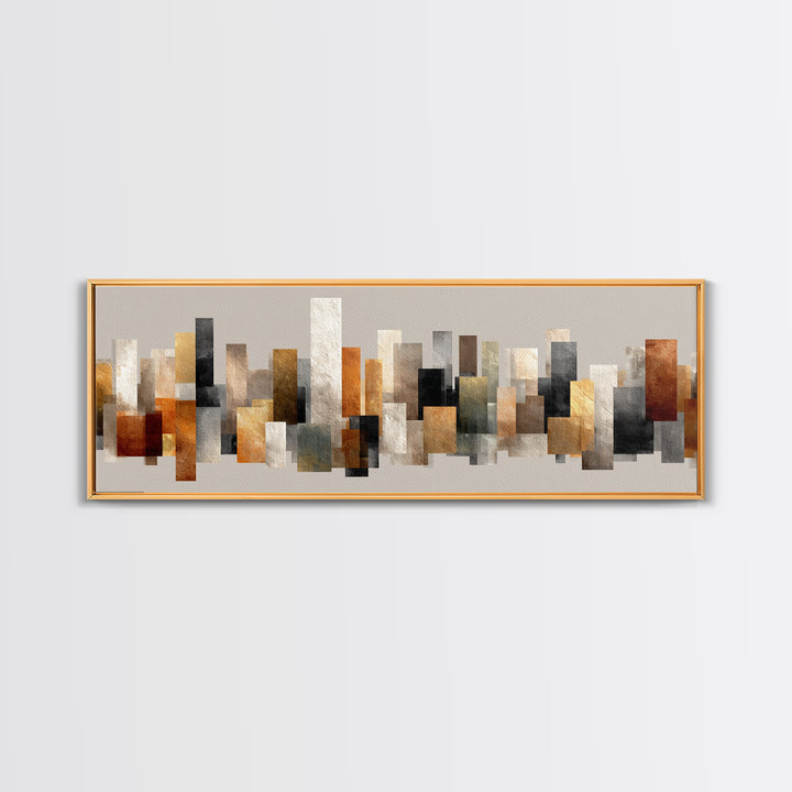 Neutral Gold Abstract Skyline Canvas Print, Modern Geometric Wall Decor, Midcentury Modern Art Print, Office Home Decor Gift