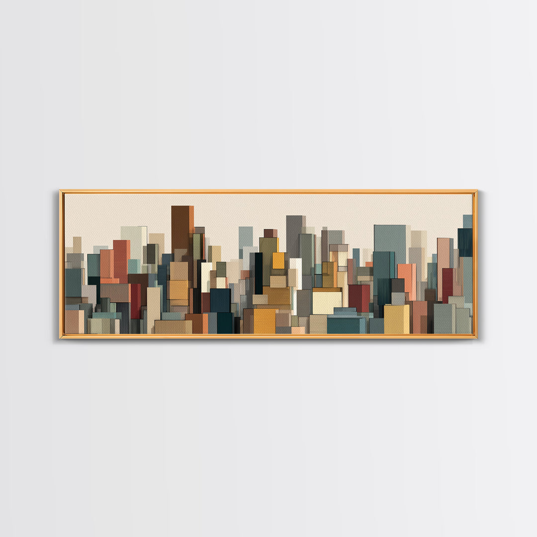 Muted Modular City Skyline Canvas Print, Modern Geometric Wall Decor, Midcentury Modern Art Print, Living Room Office Decor