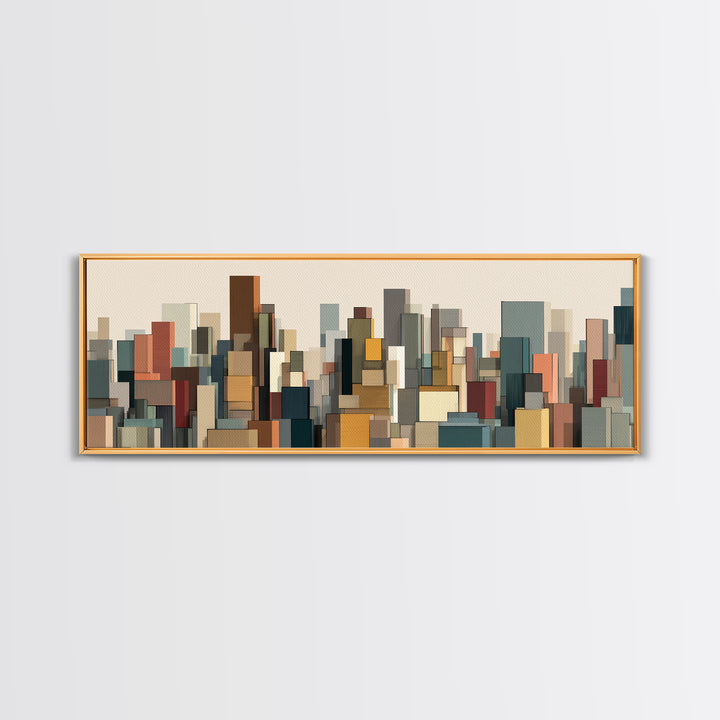 Muted Modular City Skyline Canvas Print, Modern Geometric Wall Decor, Midcentury Modern Art Print, Living Room Office Decor