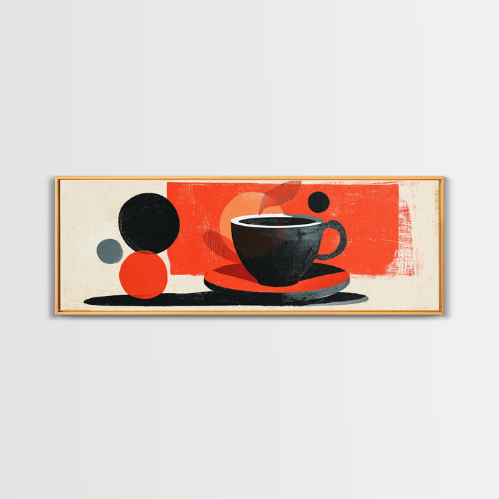 Minimal Black Coffee Cup With Red Circles Wall Art, Bauhaus Modern Kitchen Decor, Midcentury Abstract Cafe Poster Print Gift