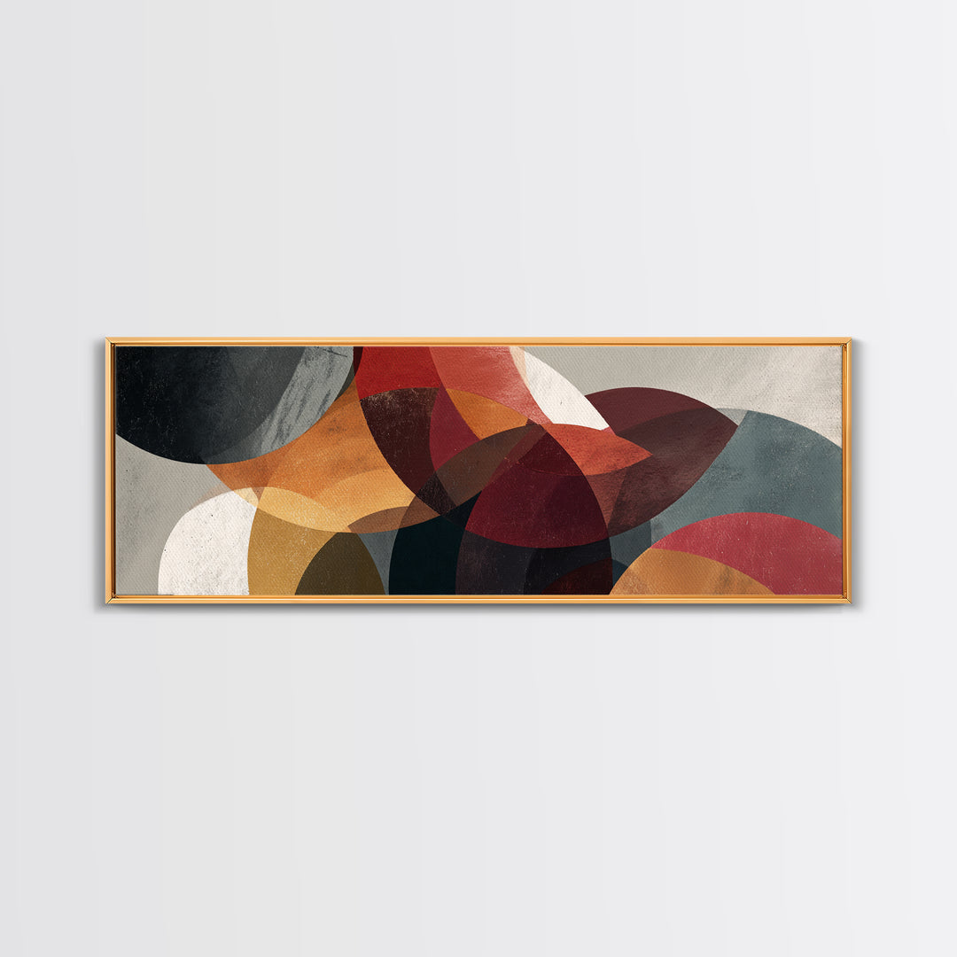 Layered Red Orange Abstract Circles Wall Art, Midcentury Modern Art Print, Geometric Retro Decor, Living Room Canvas Artwork