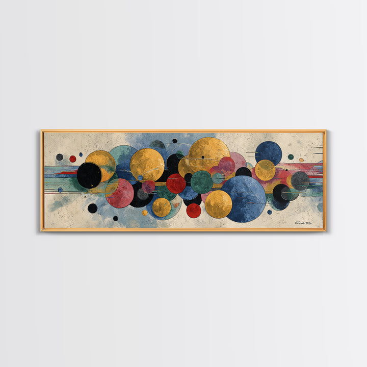 Colorful Floating Circle Abstract Canvas Print, Midcentury Modern Wall Art, Geometric Poster, Office Living Room Decor Gift
