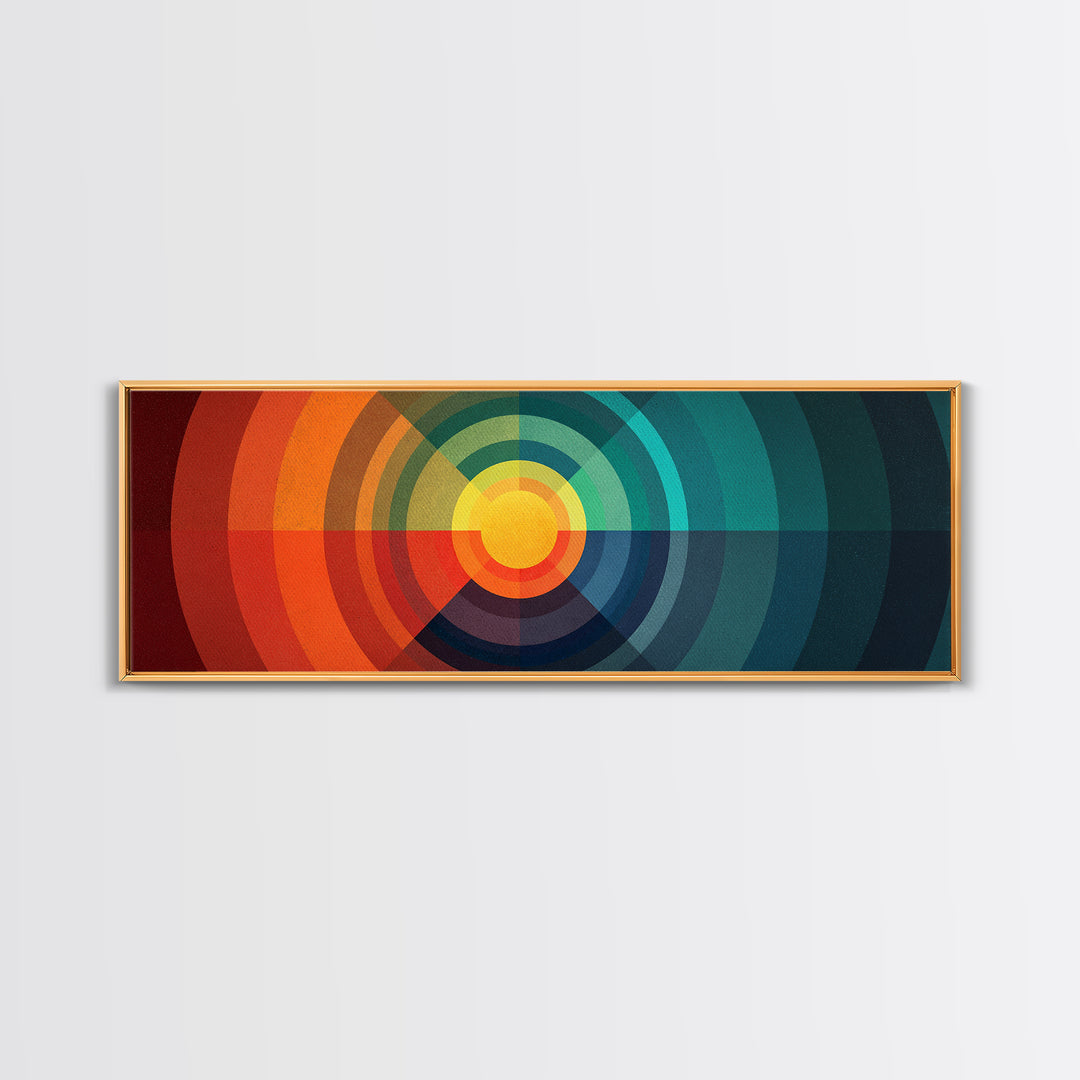 Rainbow Concentric Sunburst Canvas Print, Midcentury Modern Wall Art, Geometric Retro Poster, Colorful Bauhaus Home Decor