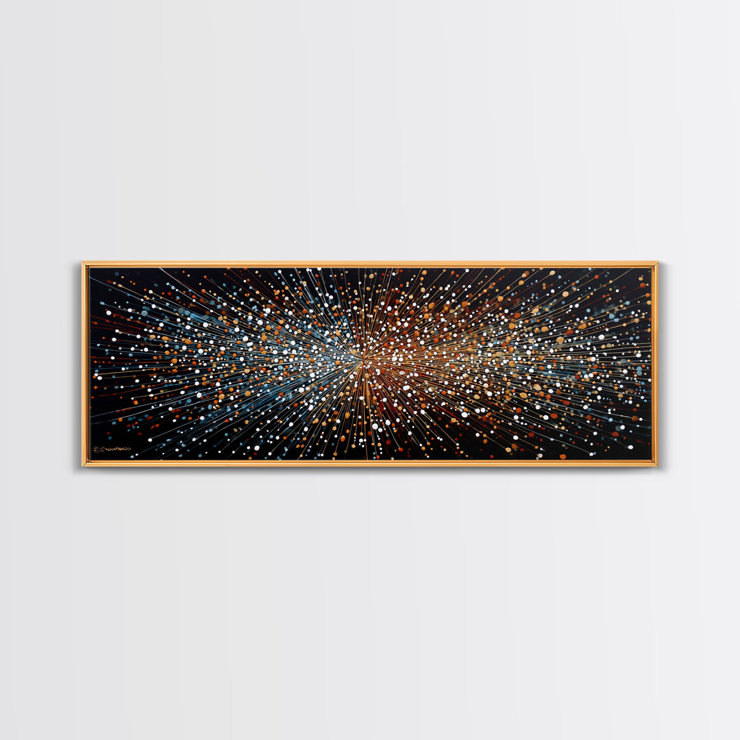 Orange Blue Particle Burst Wall Art, Abstract Modern Canvas Print, Kinetic Energy Poster, Bold Geometric Home Office Decor