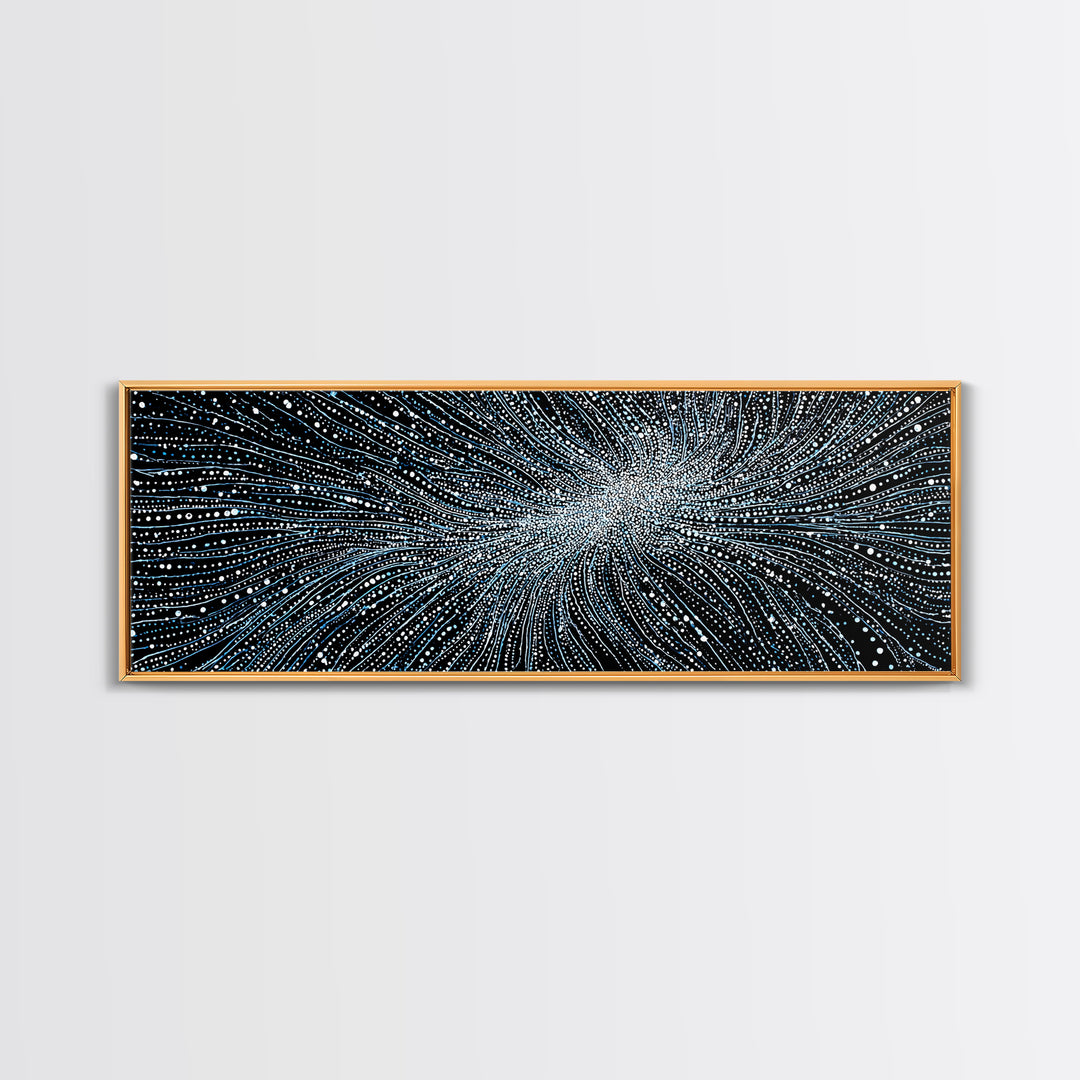 Blue White Particle Wave Canvas Print, Modern Abstract Wall Art, Digital Motion Poster, Sci Fi Space Decor For Home Office