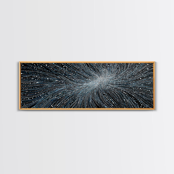 Blue White Particle Wave Canvas Print, Modern Abstract Wall Art, Digital Motion Poster, Sci Fi Space Decor For Home Office