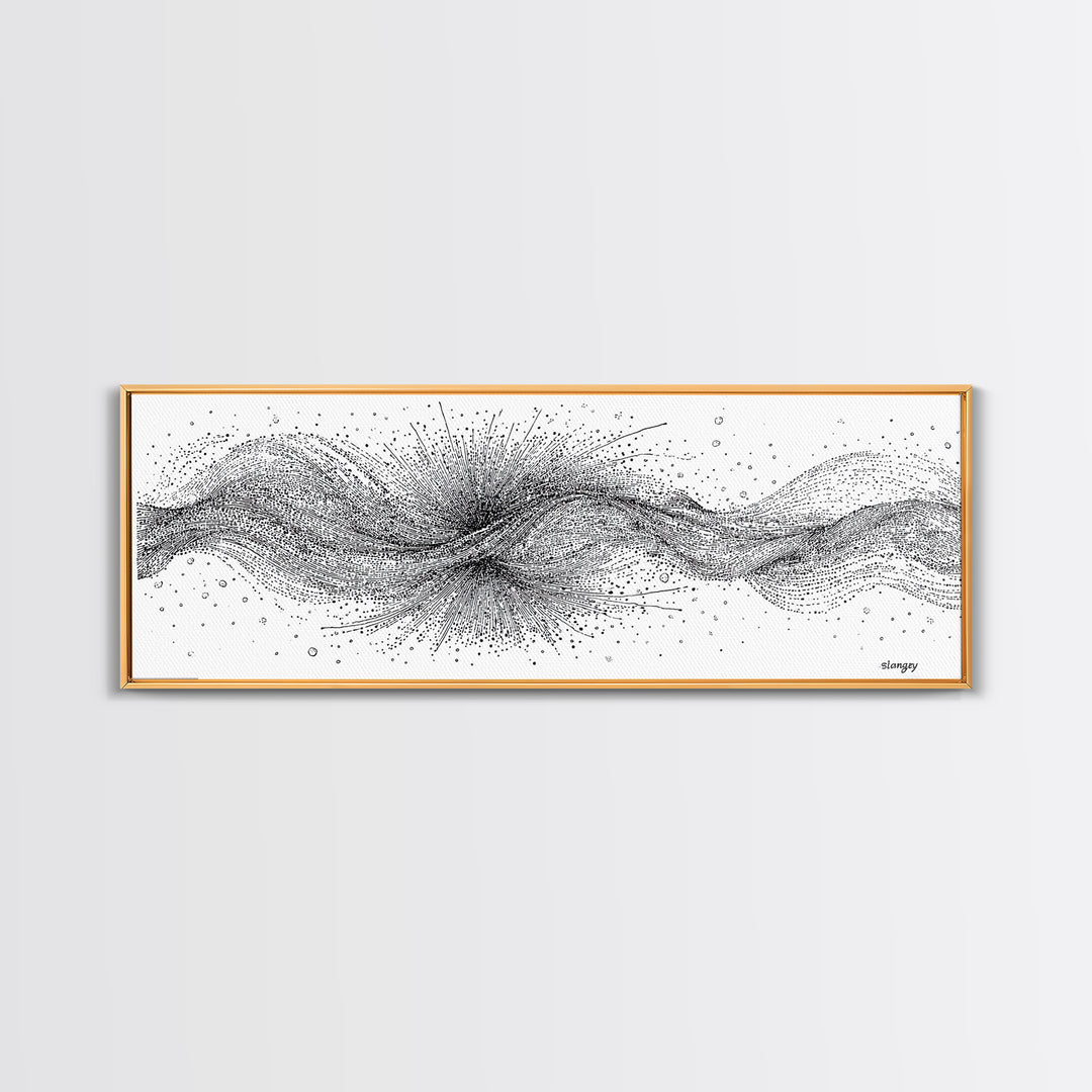 Black White Dotted Wave Wall Art, Minimalist Abstract Canvas Print, Modern Line Poster, Monochrome Office Decor For Gallery Wall