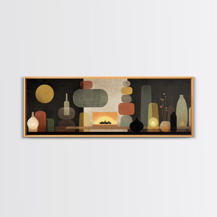 Glowing Fireplace Vessels Canvas Print, Midcentury Modern Wall Decor, Retro Abstract Art For Living Room, Office Decor, And Home Decor