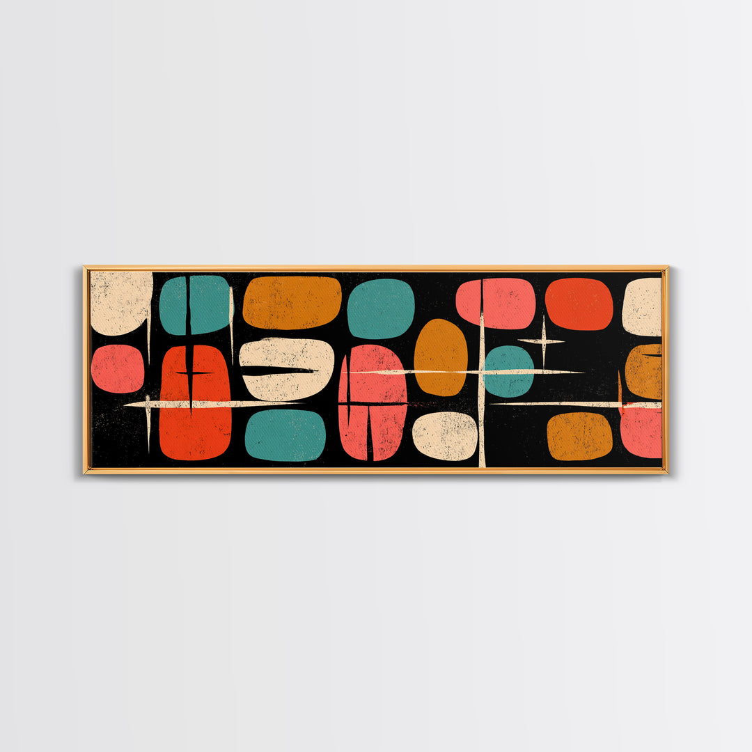 Atomic Pebble Shapes Canvas Print, Midcentury Modern Wall Art, Retro Geometric MCM Decor For Living Room And Office Decor