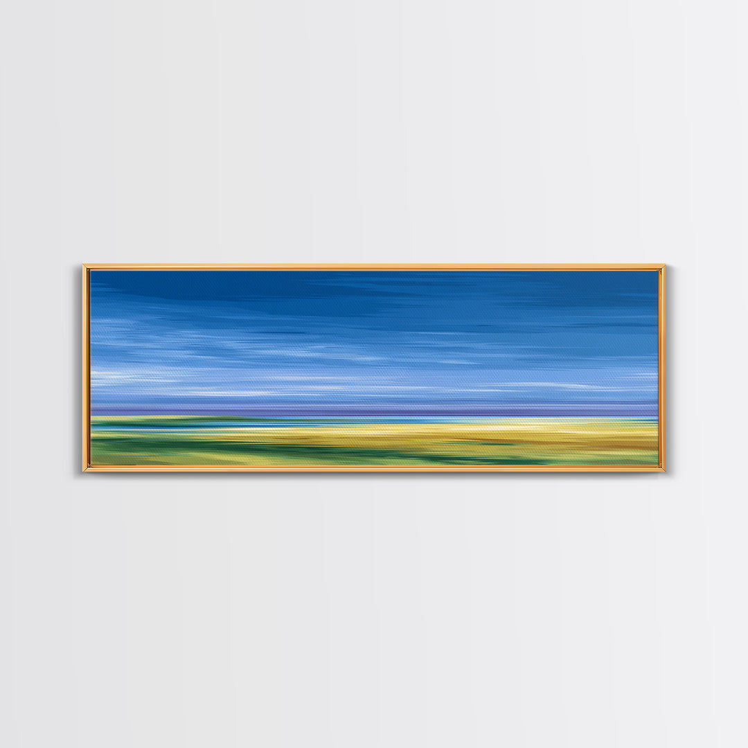Blue Sky Prairie Abstract Wall Art, Modern Landscape Print, Minimalist Living Room Decor, Large Calm Office Artwork, Blue Home Decor