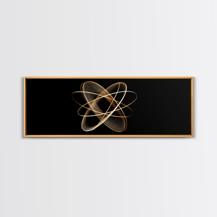 Gold Atomic Orbit Abstract Framed Canvas Print, Midcentury Modern Wall Art, Space Abstract Art, Retro Office Decor, Black Gold Decor